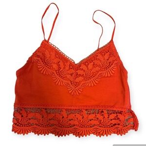 Topshop Women's Crochet Lace Trim Bralette Crop Top in Red Orange- XS